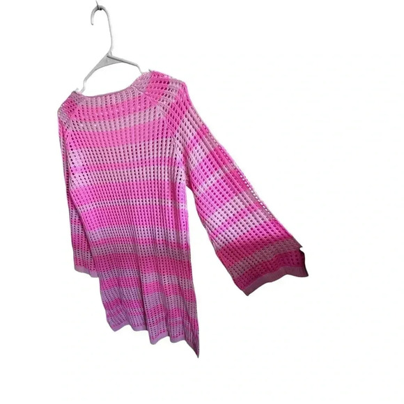 Pink Lily Square Neck Long Sleeve Cropped Oversized Net Sweater Size Medium - Picture 2 of 4
